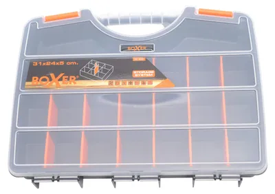 Produktbild von Boxer® Sortimentskoffer mit 21 Fächern – 31 x 24 x 5 cm – Verstellbare Einsätze