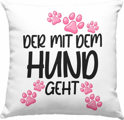 Produktbild von Trendation - Der Mit dem Hund Geht Deko-Kissen mit Füllung 40x40 Hundebesitzer Geschenkidee Hunde Deko-Kissen mit Füllung 40x40 Becher mit Spruch Lustig (Grau)