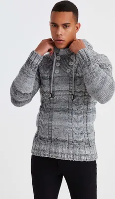 Obrázok produktu pre Pánsky pletený sveter s kapucňou Leif Nelson Chunky Knit Hoodie LN-20227, sivá / XL