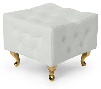 Produktbild von MG Design Polsterhocker in Weiß 50 x 50 cm - Gepolsterter Sitzhocker mit Knopfheftung und Goldfarbenen Beinen
