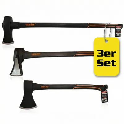 Produktbild von HECHT Axt 3er Set | 63cm Spaltbeil | 85cm Spaltaxt | 55cm Universalaxt | Ergonomisch | Fiberglaskern