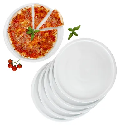 Zdjęcie produktu dla Zestaw 6 talerzy do pizzy Bianco XL, średnica 33,5 cm, talerze dla 6 osób, duże białe talerze