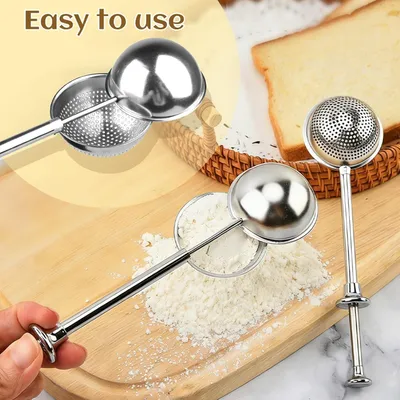 Produktbild von 2 Stück Edelstahl Teezange mit Teleskopgriff und Mehlsieb für Backen und Teezubereitung