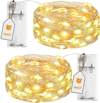 Image de Guirlande lumineuse à piles, 2 m, 20 LED, argent, Micro, intérieur, blanc chaud
