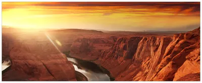 Produktbild von Wallario Premium Glasbild, freischwebende Optik, kräftige Farben, Größe 80 x 32 cm Motiv Grand Canyon bei Sonnenuntergang