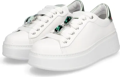 Produktbild von Damen Sneaker Pia302a aus Leder in Weiß mit Plateausohle und Wechselfußbett