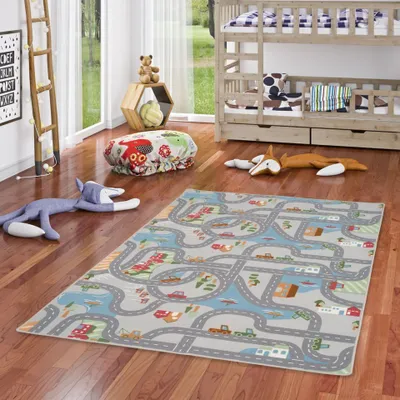 Produktbild von Kinder Spiel Straßenteppich Fun Town Grau, Größe:400x500 cm