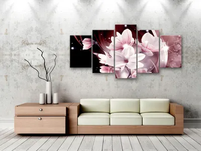 Produktbild von Akustikbild Blumen Magnolien 200x100 cm Bilder Akustikschaum Hochleistungsschallabsorber Schallschutz Leinwand 5 tlg Wandbild Raumakustik Schalldämmung b-C-0070-b-o