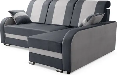 Produktbild von Robin BARI Ecksofa mit Schlaffunktion, Sofa mit Schlaffunktion, Schlafsofa mit Bettkasten und Kissen, Freistehende Eckcouch in L-Form Rechts (Grau Silver)