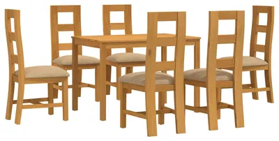 Imagen del producto de Conjunto de mesa y sillas para comedor, 7 piezas, color beige, madera maciza de roble
