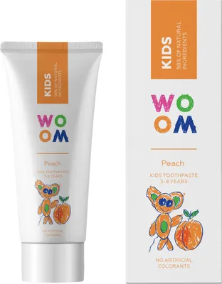 Produktbild von WOOM Kids Peach Toothpaste 50ml Helps Prevent Cavities and Strengthen Baby Teeth Enamel