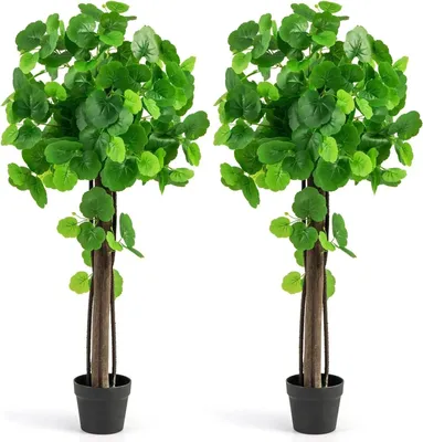 Image de Plante artificielle - Bonsaï pommier - Lot de 2 - Feuilles réalistes - Tronc en bois - Matériau PE - Pour l'extérieur - Vert