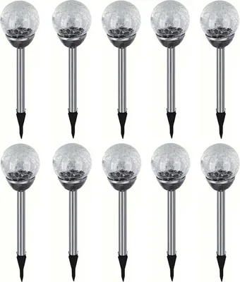 Produktbild von 10er Set Edelstahl LED Solar Gartenleuchte Kugel mit Crackle-Licht Solarlampe Solarleuchte Deko Garten Leuchte Lampe