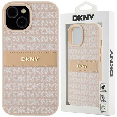 Produktbild von Dkny Leder Mono Streifen & Metall Logo Etui Für Iphone 15 Plus / 14 Plus - Rosa