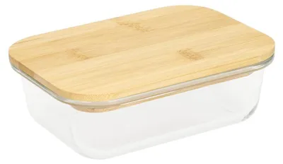 Immagine prodotto di Scatola di vetro Balance - Scatola per il pranzo in vetro di alta qualità con coperchio in bambù e anello in silicone, ideale per il pranzo in viaggio - scatola per il pranzo resistente - trasparente