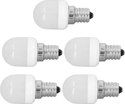 Imagen del producto de 5 bombillas LED para techo, de 1.5W, resistentes a altas temperaturas, color blanco, con un flujo luminoso de 75 lúmenes, base E12, ideales para oficinas, dormitorios y pasillos, con luz cálida
