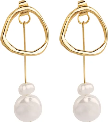 Produktbild von Frauen Faux Perle Geometrische Baumeln Lange Eardrop Leaverback Ohrringe Schmuck Geschenk-4#