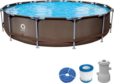 Produktbild von Avenli Frame Plus Pool Set 457 x 84 cm, Aufstellpool rund, mit Pumpe in Rattanoptik