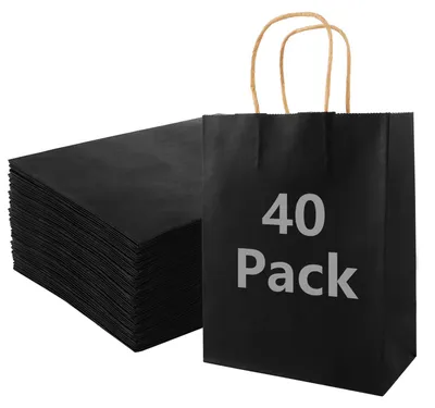 Produktbild von Omgoods - Geschenktüten, 40 Stück - Papierbeutel mit Henkel - Kraftpapierbeutel - Geschenktüten - Verpackung - Einkauf - 21 x 11 x 27 cm - Geschenksäcke