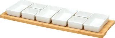 Image de Bols à délicatesse en porcelaine AION, 9 pièces sur plateau en bambou