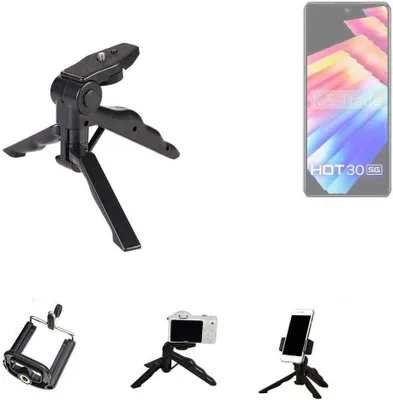 Produktbild von K-S-Trade Stativ Tisch-Ständer Dreibein Handy-Stativ Ständer kompatibel mit Infinix Hot 30 5g Mini-Stativ Smartphone Tripod Handy-Stativ aus Plastik