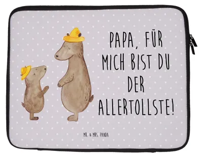 Produktbild von Mr. & Mrs. Panda Notebook Tasche Bären mit Hut 27 x 36 cm - Grau Pastell - Geschenk, Vater, Vatertag, Laptop Hülle, Family, Muttertag, Laptophülle, Schutzhülle, Bär