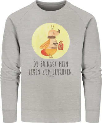 Produktbild von Mr. & Mrs. Panda Bio Baumwoll Pullover Glühwürmchen Größe XXL - Heather Grey - Geschenk, Liebesspruch, Sweatshirt, Sweater, Heiratsantrag, Pulli, Liebe, Lustige Sprüche