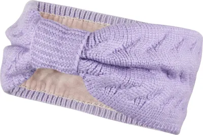 Produktbild von Stirnband gefüttertes Damen Strick Haarband, Mädchen Ohrenwärmer mit Schleife, warmes Fleece Innenfutter Blau