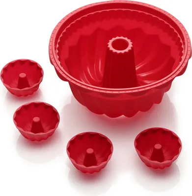 Produktbild von Coolinato Silikon Gugelhupf Set 5tlg. ROT, inkl. Rezepte