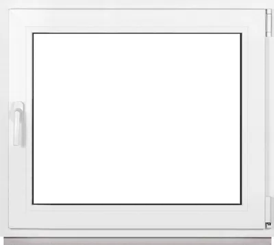 A white framed window with a clear glass pane, shown against a white background.