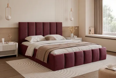 Produktbild von Besilio Möbel - Polsterbett 200x200 Tamara Slim - Modern Bett mit Lattenrost & Bettkasten - Samtstoff - Burgunderrote & Velluto 32
