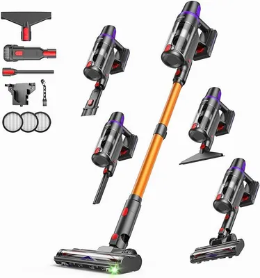 Productafbeelding van Accu-stofzuiger 45000Pa/500W/60 minuten, anti-verstrengelingsborstel en 8-in-1 functie (zelfstandig). Draadloze stofzuiger met display, steelstofzuiger voor thuisgebruik, geschikt voor dierenharen, tapijten en harde vloeren
