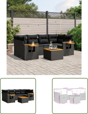Produktbild von The Living Store 7-tlg. Garten-Sofagarnitur mit Kissen Schwarz Poly Rattan