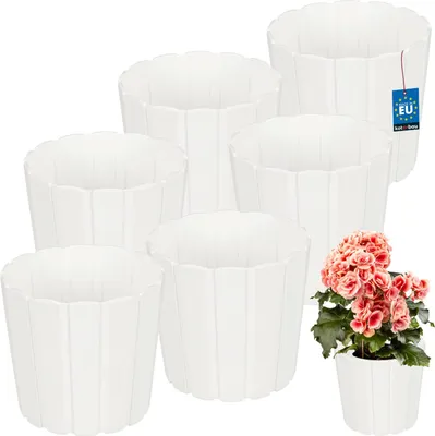 Image de KOTARBAU® Set de 6 pots de fleurs Pot de plantes ⌀ 17 cm H : 15 cm Blanc Plastique Pot de plantes pour plantes d'intérieur Pots de fleurs Grand extérieur Cache-pot Balcon Décoratif