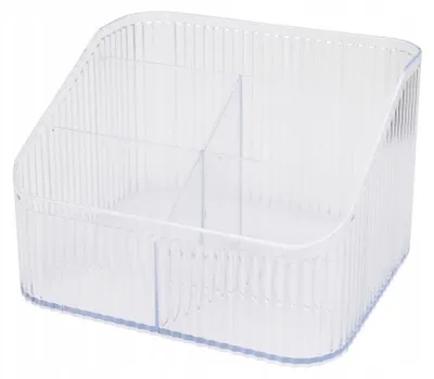 Immagine prodotto di Portacosmetici trasparente in plastica con 3 scomparti, scanalato, 18x15x11 cm, 1 pezzo