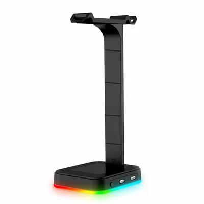 Produktbild von RGB Gaming Kopfhörer Ständer, Headset Ständer kopfhörerständer mit 2 USB-Anschlüsse, für Gamer Kopfhörer Zubehör Schreibtisch