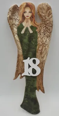 Zdjęcie produktu dla anioł drewniany malowany 18 - urodziny - 30 cm