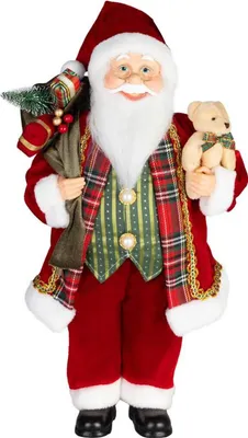 Image de Décoration MagicHome Noël, Père Noël, avec cadeau et ours, rouge, 60 cm