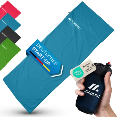 Produktbild von NORDMUT® Hüttenschlafsack Ultraleicht aus Mikrofaser – Reiseschlafsack atmungsaktiv [220 x 90 cm] kleines Packmaß & besonders weich inkl. Kissenfach