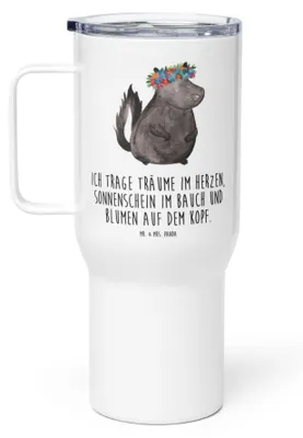 Produktbild von Mr. & Mrs. Panda Autobecher Stinktier Mädchen - Weiß - Geschenk, Skunk, Jumbo Becher, Namaste, Thermos-Becher, thermosbecher, To-Go-Becher, Raubtier, Kaffee-to-go-Becher