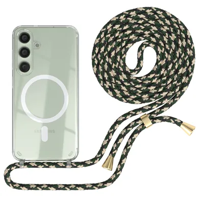 Produktbild von EAZY CASE - Handykette kompatibel mit Samsung Galaxy S24 Kette zum Umhängen Stoßfest Handyhülle für Galaxy S24 Silikon Hülle mit Band Handytasche Transparent als Fallschutz in Grün Camouflage