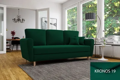 Produktbild von Schlafsofa LILI, Sofa mit Schlaffunktion und Bettkasten, Klappsofa, Schlafcouch mit Füßen aus Naturholz, Couch in Frabe: Grün, Veloursstoff