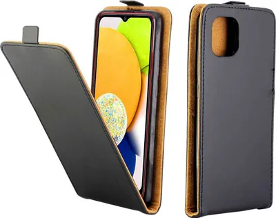 Produktbild von König Design Hülle kompatibel mit Samsung Galaxy A03 Kunstleder Handyhülle - Handy Case Schwarz