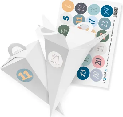 Produktbild von itenga SET V44 Adventskalender Geschenktüte 14cm, Weiß + Zahlensticker Z53, 2cm