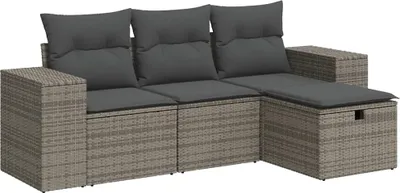 Immagine prodotto di vidaXL Set di divani da giardino 4 pezzi con cuscini in poly rattan grigio