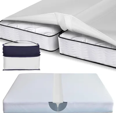 Image de Love Bridge - Pont pour matelas et raccord pour matelas - Comble l'espace entre deux matelas - Pour lits 180 × 200 cm - Mousse latex - Housse lavable - Blanc