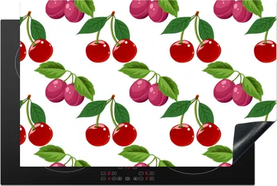 Produktbild von KitchenYeah© Herdabdeckplatte Kirschen - Muster - Obst , 81x52cm, Küche Deko, Glaskeramikkochfeld Herdabdeckung, Abdeckplatte fùr Kochfeld
