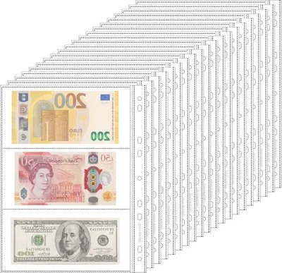 Productafbeelding van Muntpagina's - Bankbiljet Houders - Verzamelen Beschermen - Zijdelings Laadontwerp - 20 Vellen 60 Zakken - Transparant
