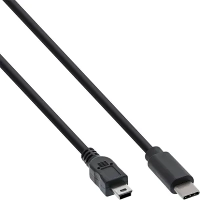 Produktbild von InLine USB 2.0 Kabel, USB-C Stecker an Mini-B Stecker, schwarz, 2m, 2 m, USB C, Mini-USB B, USB 2.0, Stecker/Stecker, Schwarz