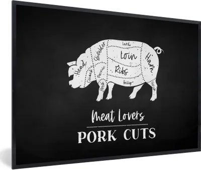 Produktbild von MuchoWow® Gerahmtes Poster Küche - Schwein - Metzger 90x60 cm - Poster mit Schwarzem Bilderrahmen Wandposter Rahmen Foto Bilder - Fotorahmen - Foto-Plakat